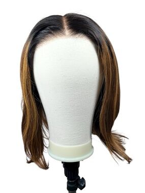 Unice Dark Brown Blonde Highlight Human Hair 14 Inch Bob Wig